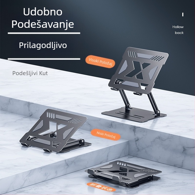 Postolje za hlađenje prijenosnog računala, podesivo, podesivo, stojeće, aluminijska legura, stolno podižuće, viseća polica