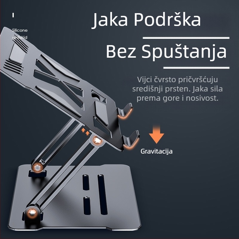 Postolje za hlađenje prijenosnog računala, podesivo, podesivo, stojeće, aluminijska legura, stolno podižuće, viseća polica