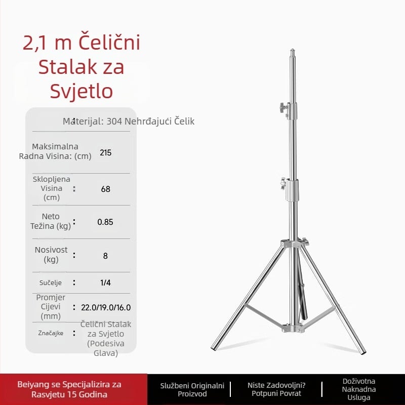 Stalak od nehrđajućeg čelika za dopunsko svjetlo, prijenos uživo, stalak za nadzemnu rasvjetu, prijenosni teleskopski stalak za svjetlo za snimanje na otvorenom