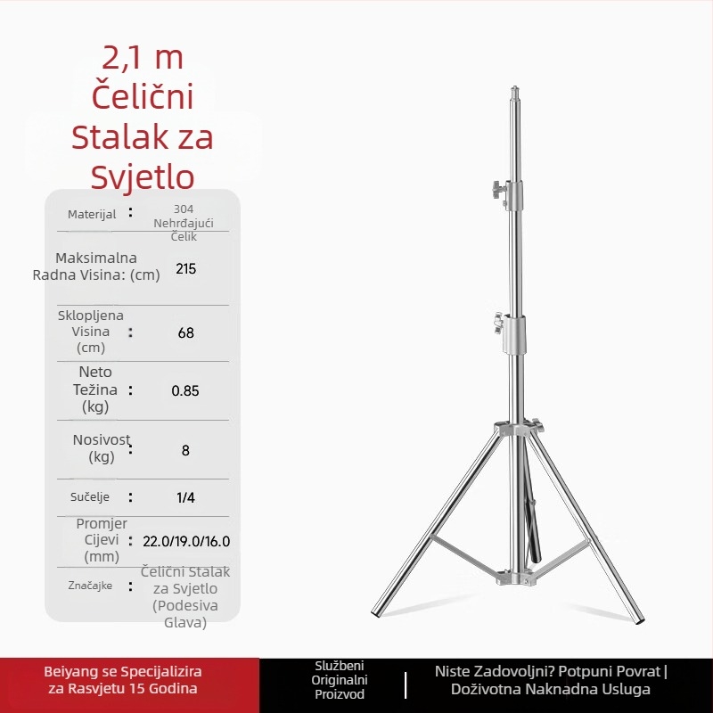 Stalak od nehrđajućeg čelika za dopunsko svjetlo, prijenos uživo, stalak za nadzemnu rasvjetu, prijenosni teleskopski stalak za svjetlo za snimanje na otvorenom