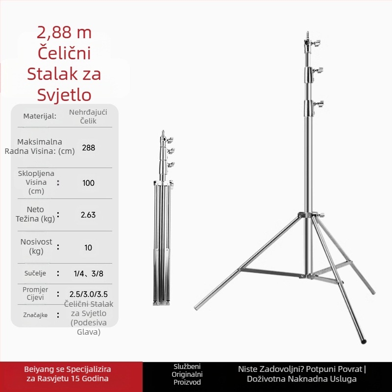 Stalak od nehrđajućeg čelika za dopunsko svjetlo, prijenos uživo, stalak za nadzemnu rasvjetu, prijenosni teleskopski stalak za svjetlo za snimanje na otvorenom