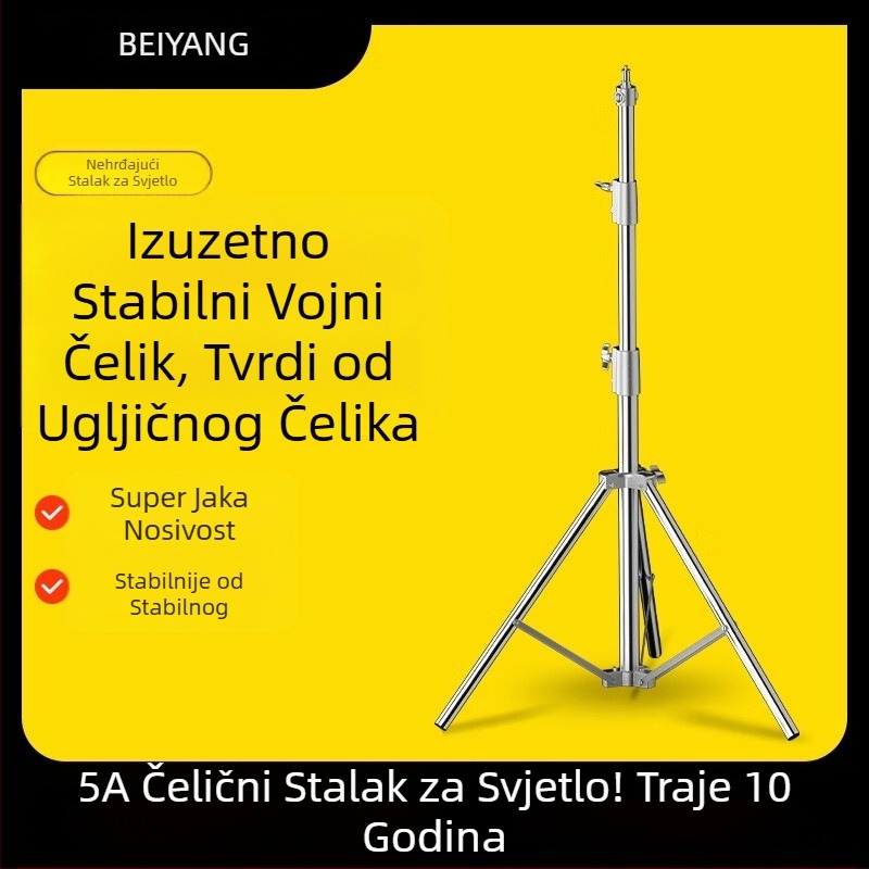 Stalak od nehrđajućeg čelika za dopunsko svjetlo, prijenos uživo, stalak za nadzemnu rasvjetu, prijenosni teleskopski stalak za svjetlo za snimanje na otvorenom