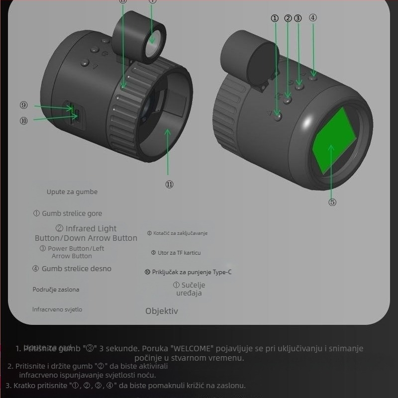 Elektronički okular za promatranje ptica, video visoke rezolucije, infracrveni noćni vid, astronomski monokularni teleskop u boji za noćni vid, noćni ribolov