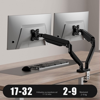 Stalak za monitor s dva zaslona, stalak za podizanje zaslona računala, stolni zaslon, teleskopska rotacija bez bušenja