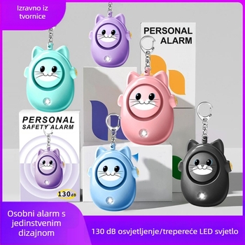 2024 Novi slatki osobni alarm s mačkom za žene, artefakt protiv vuka za vanjsku upotrebu, dječji privjesak za ključeve za hitne slučajeve samoobrane za žene