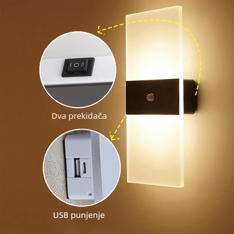 LED inteligentna zidna lampa s indukcijom za ljudsko tijelo, magnetska usisna punjiva zidna lampa, bez bušilice, hotelska zidna usisna noćna lampa za hodnik uz krevet