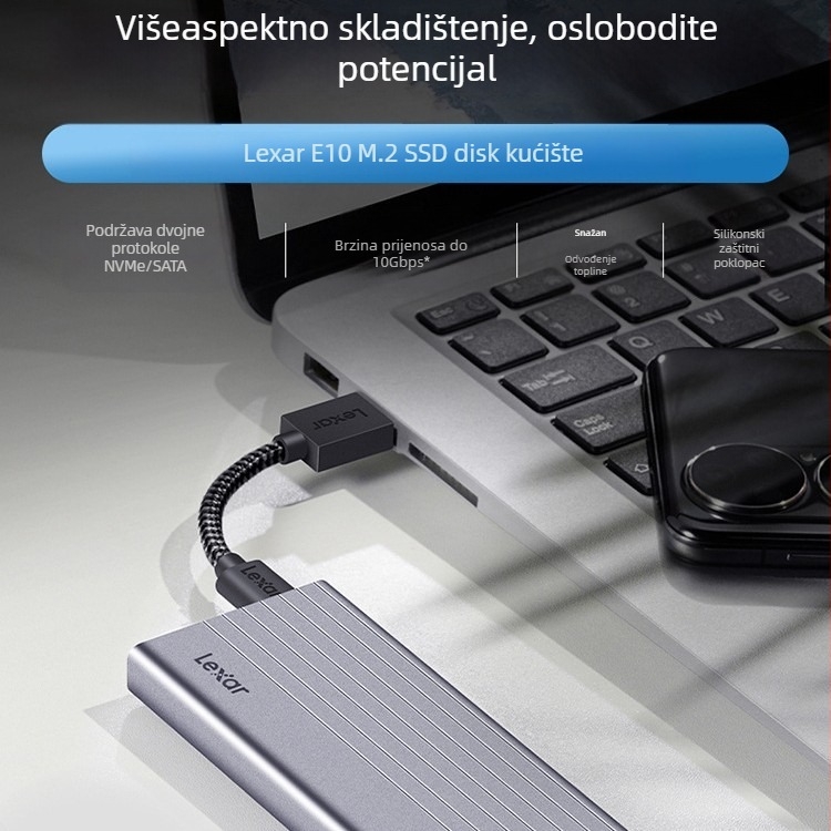 Lexa E10/E6/E300/E350 kućište za mobilni tvrdi disk M.2 NVMe/SATA protokol Type-C 3.2