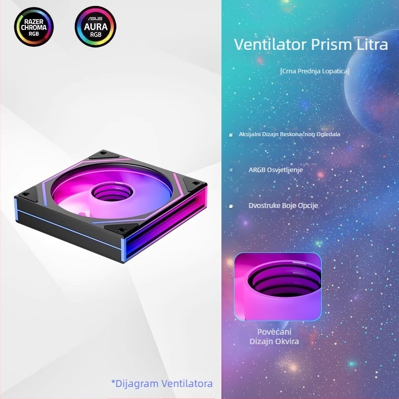 Jungle Leopard Prism 4 Ultra ventilator za kućište 12 cm, hlađenje, stolno tiho, sinkronizirano bočno ogledalo s infinity efektom.