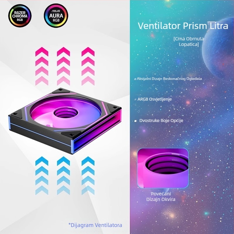Jungle Leopard Prism 4 Ultra ventilator za kućište 12 cm, hlađenje, stolno tiho, sinkronizirano bočno ogledalo s infinity efektom.