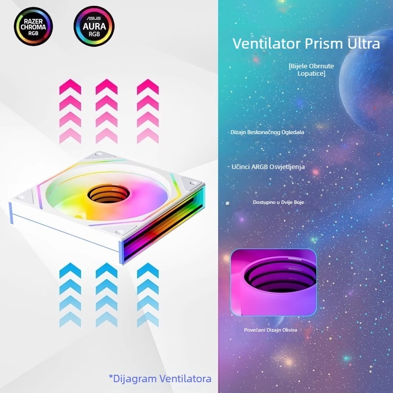 Jungle Leopard Prism 4 Ultra ventilator za kućište 12 cm, hlađenje, stolno tiho, sinkronizirano bočno ogledalo s infinity efektom.