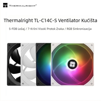 Limin TL-C14C-S crni 14cm ventilator za kućište, tihi, bijeli ARGB ventilator za hlađenje računala