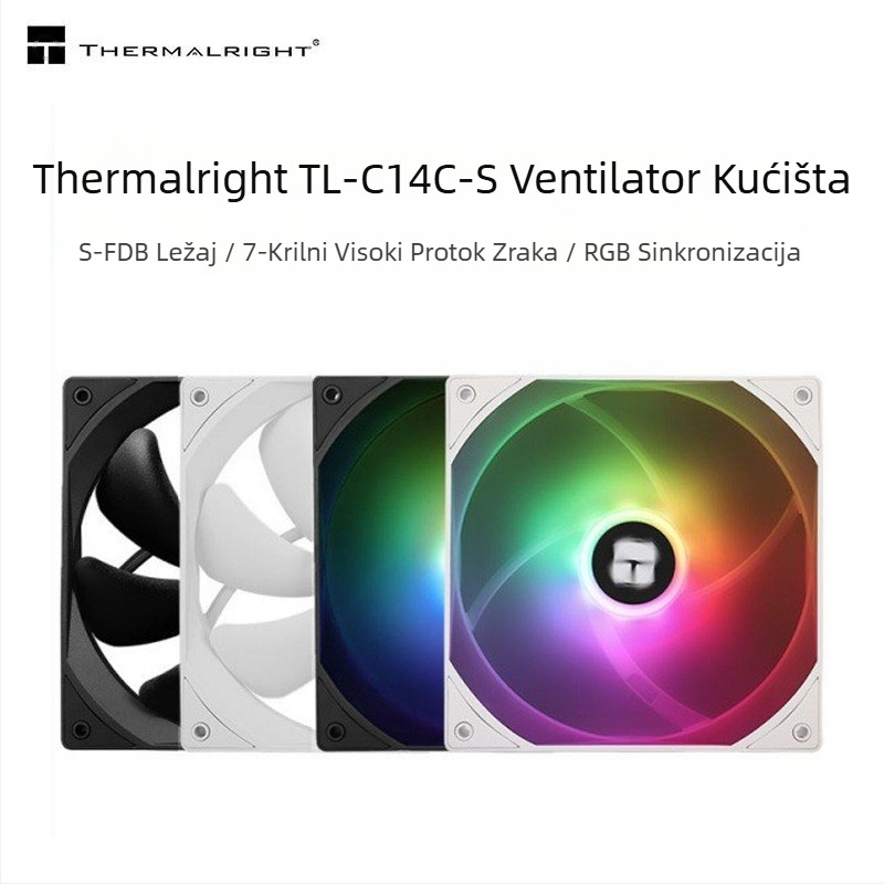 Limin TL-C14C-S crni 14cm ventilator za kućište, tihi, bijeli ARGB ventilator za hlađenje računala
