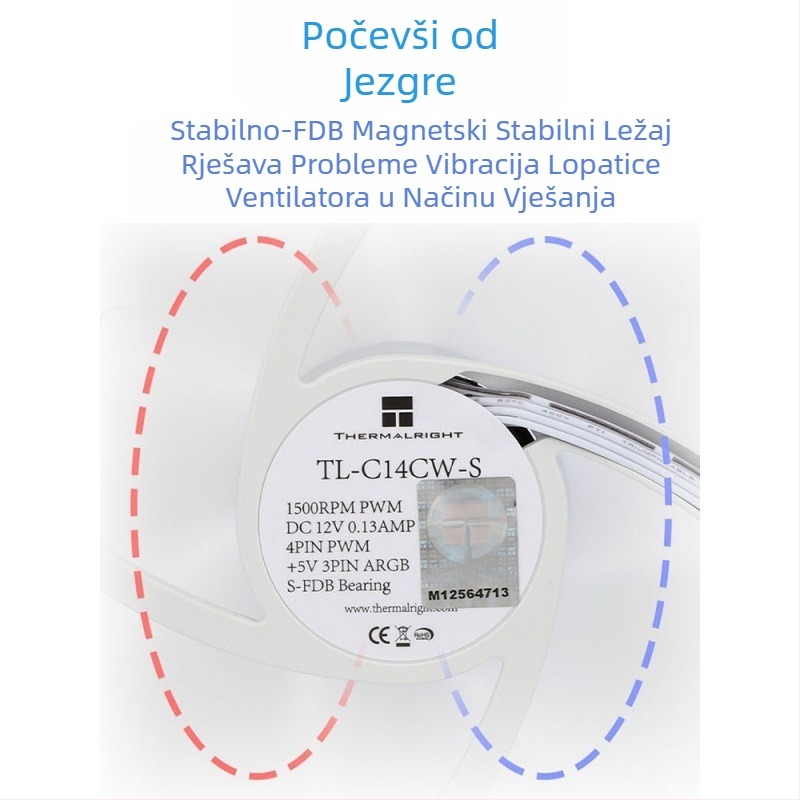 Limin TL-C14C-S crni 14cm ventilator za kućište, tihi, bijeli ARGB ventilator za hlađenje računala