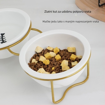 Keramička zdjela za mačke, visoka zaštita za vrat nogu, okvir za fiksiranje s dvostrukom zdjelom, zaštita od prevrtanja, posuda za hranu za mačke i pse, nagibna zdjela za vodu, pribor za kućne ljubimce