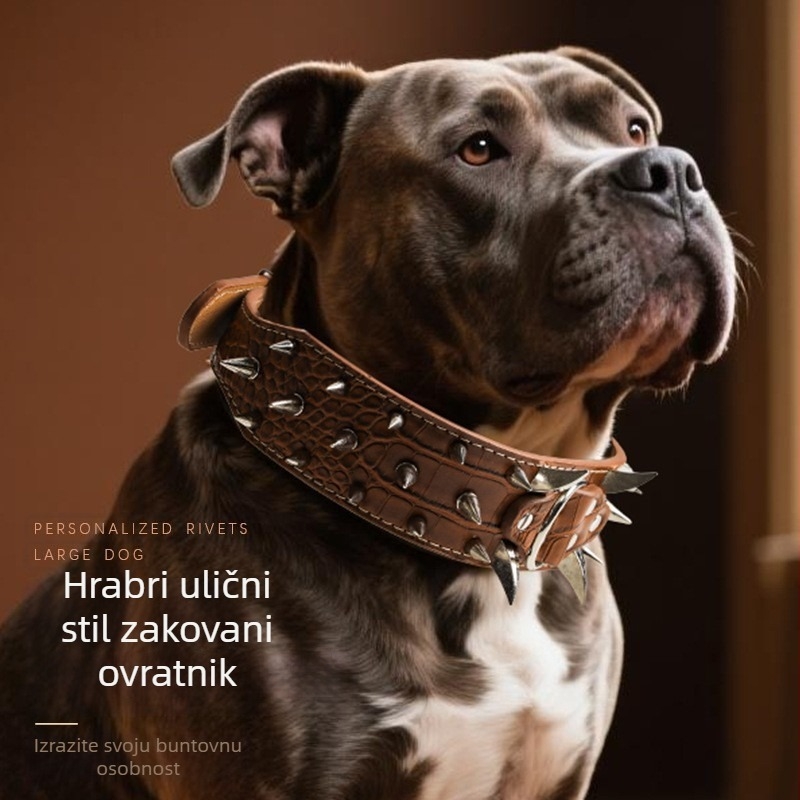 Prekogranična ogrlica za velike pse s zakovicama, zaštita za vrat s uzorkom krokodila, vučji zub, proširena, zakrivljena, jaka, protiv ugriza, veleprodaja