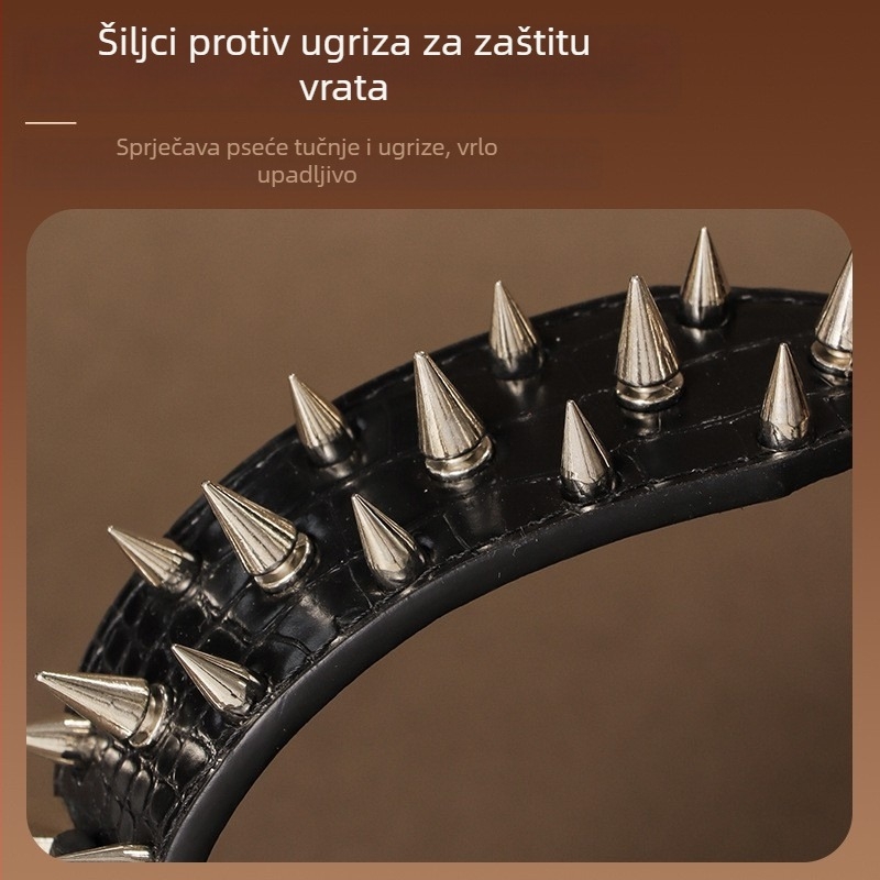 Prekogranična ogrlica za velike pse s zakovicama, zaštita za vrat s uzorkom krokodila, vučji zub, proširena, zakrivljena, jaka, protiv ugriza, veleprodaja