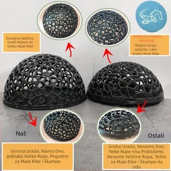 Šuplja kućica za sklonište od male hemisfere ribe, crna ljuska, sklonište za škampe, plastično sklonište za ribe i škampe, kristalno sklonište za uzgoj riba, uređenje okoliša