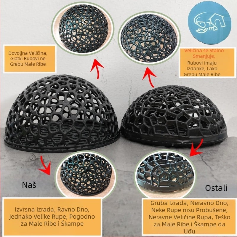 Šuplja kućica za sklonište od male hemisfere ribe, crna ljuska, sklonište za škampe, plastično sklonište za ribe i škampe, kristalno sklonište za uzgoj riba, uređenje okoliša