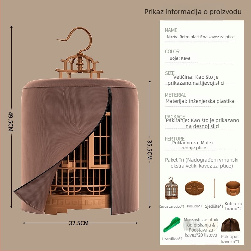 Kavez za ptice, luksuzna vila, veliki kavez za kućne ljubimce za van, vintage plastični kavez s motivom božura i tigrove kože, biserni kavez za papige