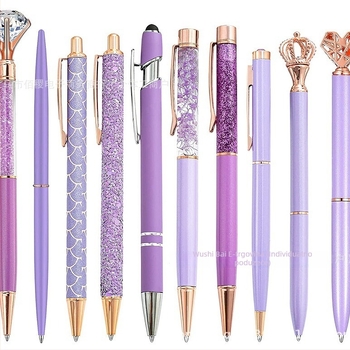 Set od 10 kemijskih olovaka s cirkonima, smiješna olovka, ružičasto zlatna, ružičasta, ljubičasta, zelena, okrugle perle za djevojčice