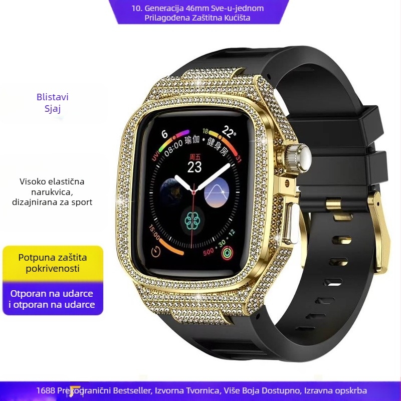 Pogodno za Apple Watch 10. generacije, metalno kućište, silikonsko Richard integrirano modificirano zaštitno kućište, sveobuhvatna sportska narukvica