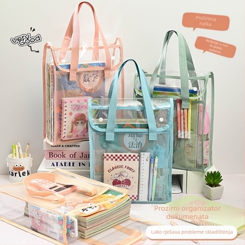 Prozirna torba za podučavanje u stilu Ins, studentska torba, vrećica za spise, posebna vodootporna, PVC papirnata vrećica velikog kapaciteta