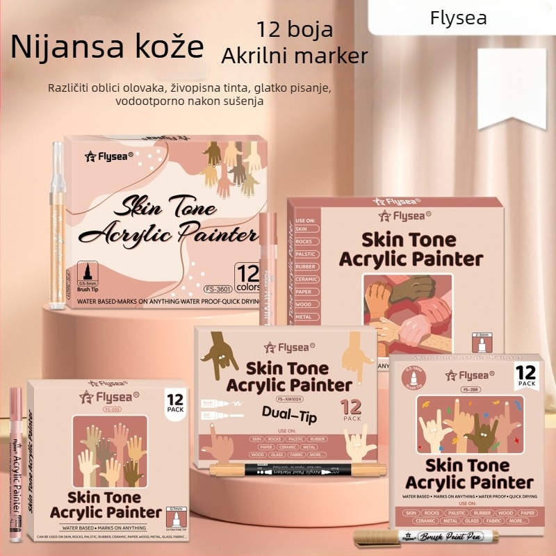 Akrilno odijelo u boji kože, prekogranično, 12 noktiju, grafiti, oslikano kožom, mekana glava, DIY stakleni marker s dvostrukom glavom