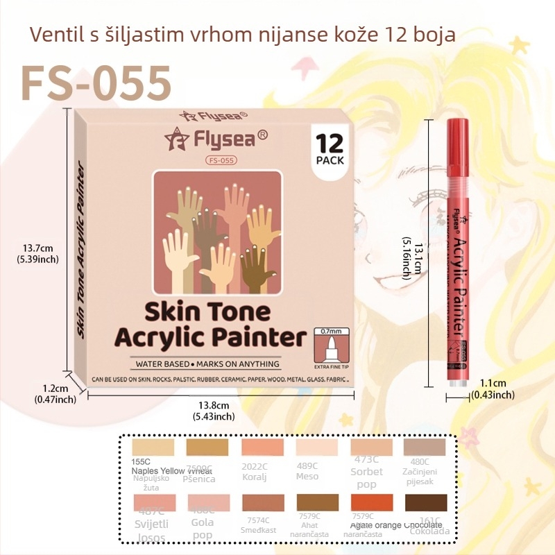 Akrilno odijelo u boji kože, prekogranično, 12 noktiju, grafiti, oslikano kožom, mekana glava, DIY stakleni marker s dvostrukom glavom