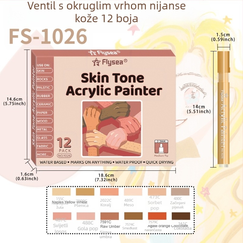 Akrilno odijelo u boji kože, prekogranično, 12 noktiju, grafiti, oslikano kožom, mekana glava, DIY stakleni marker s dvostrukom glavom