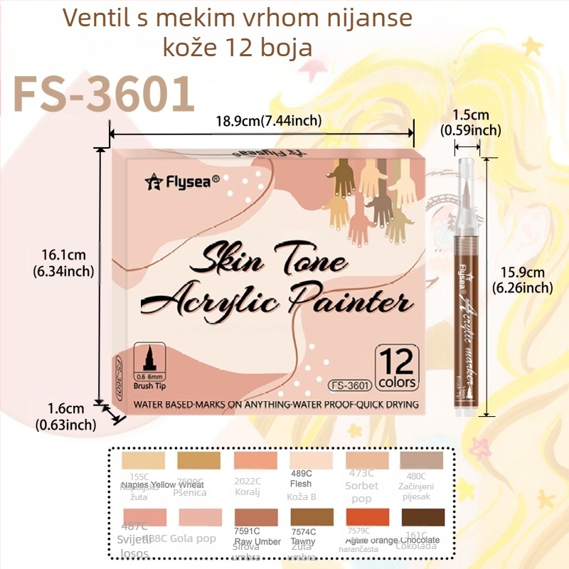 Akrilno odijelo u boji kože, prekogranično, 12 noktiju, grafiti, oslikano kožom, mekana glava, DIY stakleni marker s dvostrukom glavom