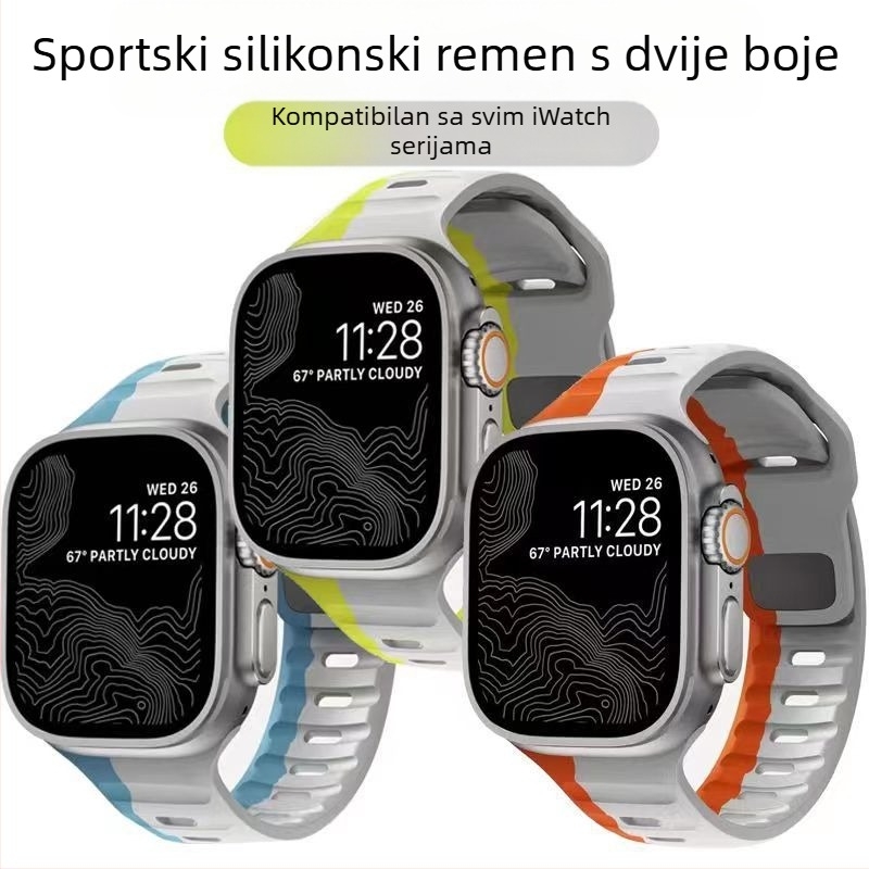 Pogodno za Apple Watch Apple Watch 38/42 s kvadratnom kopčom, silikonski kontrastni ultra remen, proizvođač spreman zaliha
