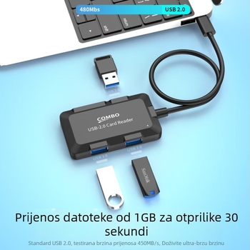 Pet-u-jednom 2.0 hub za prijenosno računalo, 2.0 USB razdjelni kabel, čitač kartica za mobilni telefon, trenutno preuzimanje podataka, prijenosni