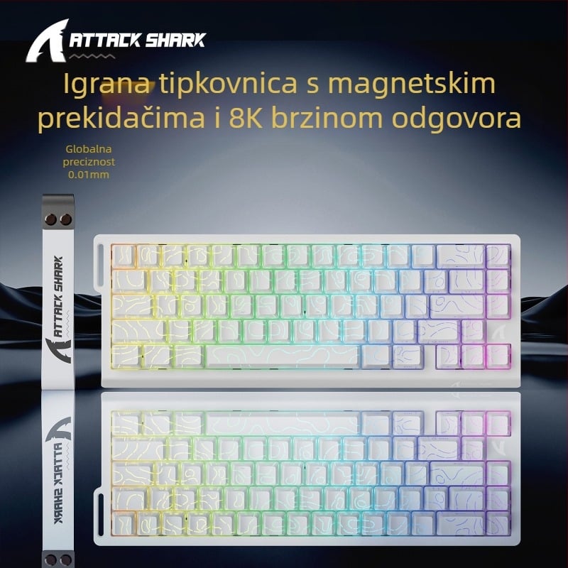 Attack Shark X68HE mehanička tipkovnica s magnetskom osi, konturna, bočno urezana, žičana, RGB, električna natjecateljska RT, podesivi raspon tipki, nisko kašnjenje