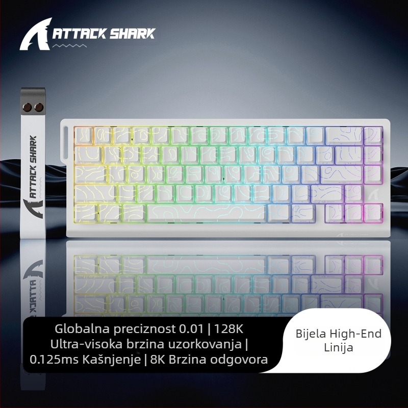 Attack Shark X68HE mehanička tipkovnica s magnetskom osi, konturna, bočno urezana, žičana, RGB, električna natjecateljska RT, podesivi raspon tipki, nisko kašnjenje