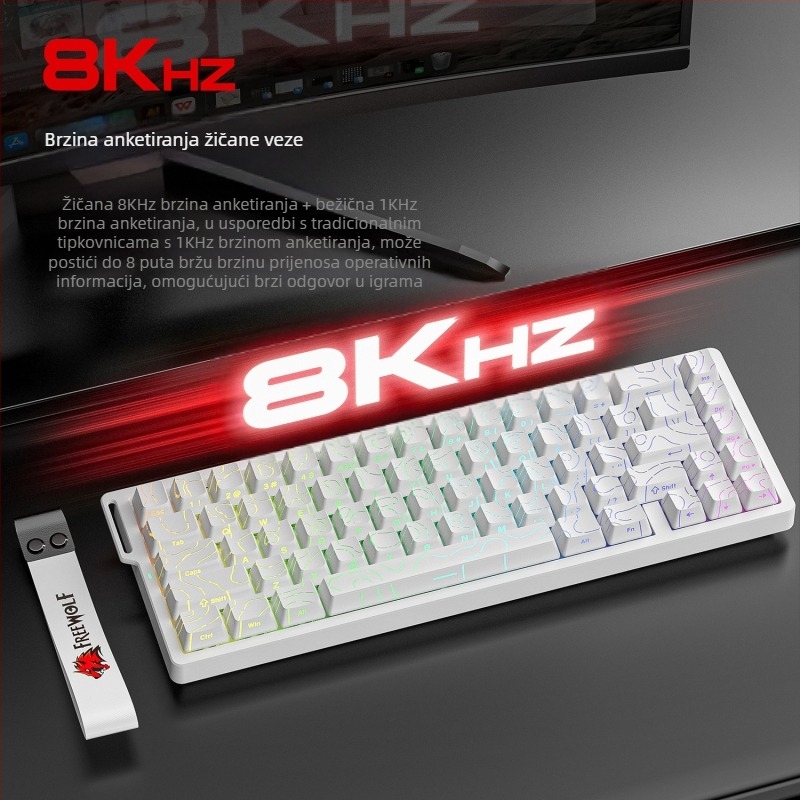 Besplatna Wolf F68PRO RGB magnetska osna mehanička tipkovnica s tri načina rada, konturna žičana 8K bežična Bluetooth magnetska osna tipkovnica