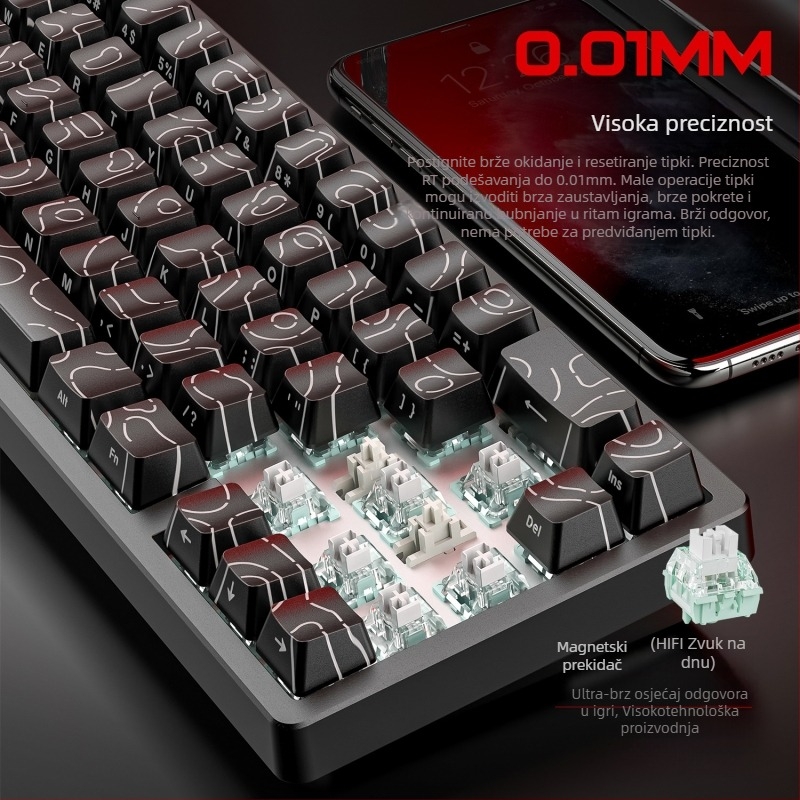 Besplatna Wolf F68PRO RGB magnetska osna mehanička tipkovnica s tri načina rada, konturna žičana 8K bežična Bluetooth magnetska osna tipkovnica