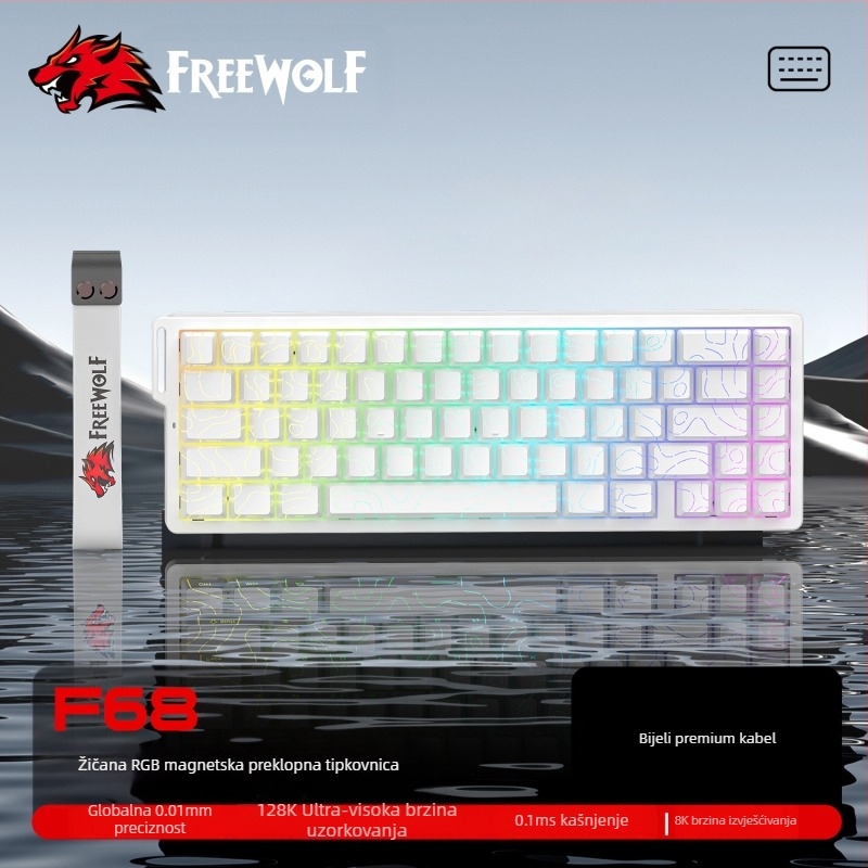 Besplatna Wolf F68PRO RGB magnetska osna mehanička tipkovnica s tri načina rada, konturna žičana 8K bežična Bluetooth magnetska osna tipkovnica