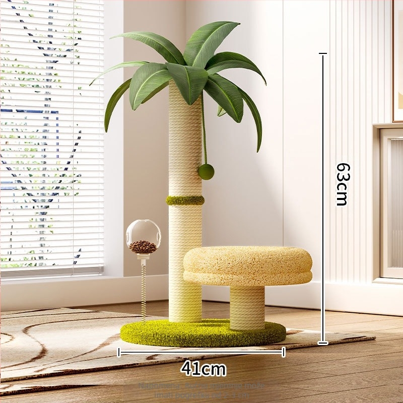 Ljetni stalak za penjanje mačaka od kokosovog drveta, masivno drvo, debelo konopljano uže, veliko višeslojno mačje gnijezdo, integrirana ležaljka, viseća mreža, stup za grebanje mačaka