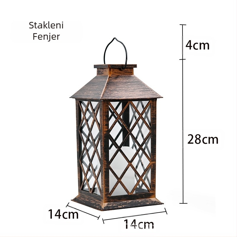 Prekogranična solarna vjetrena lampa, držač svijeća, viseća lampa, prijenosna dekoracija, retro staklena vanjska dvorišna trepćuća lampa za svijeće