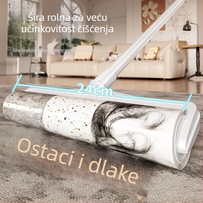 Veliki valjak za dlačice s dugom drškom za uklanjanje dlaka s kreveta i podova, valjak s četkom za čišćenje prašine