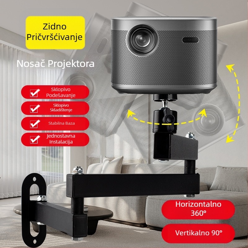 Nosač za projektor, zidni, sklopivi, uz krevet, zidni nosač za kućnu upotrebu, Jmgo Dangbei Coollebo Universal PTZ