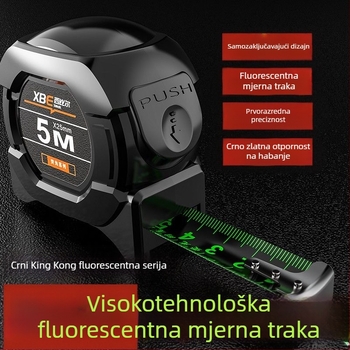 Crno tehnološko fluorescentno ravnalo s uvezenom mjernom trakom od 5 metara, prošireno 7,5 metara, debelo 10 metara, otporno na habanje, kutijasto ravnalo visoke preciznosti