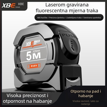 Crno tehnološko fluorescentno ravnalo s uvezenom mjernom trakom od 5 metara, prošireno 7,5 metara, debelo 10 metara, otporno na habanje, kutijasto ravnalo visoke preciznosti
