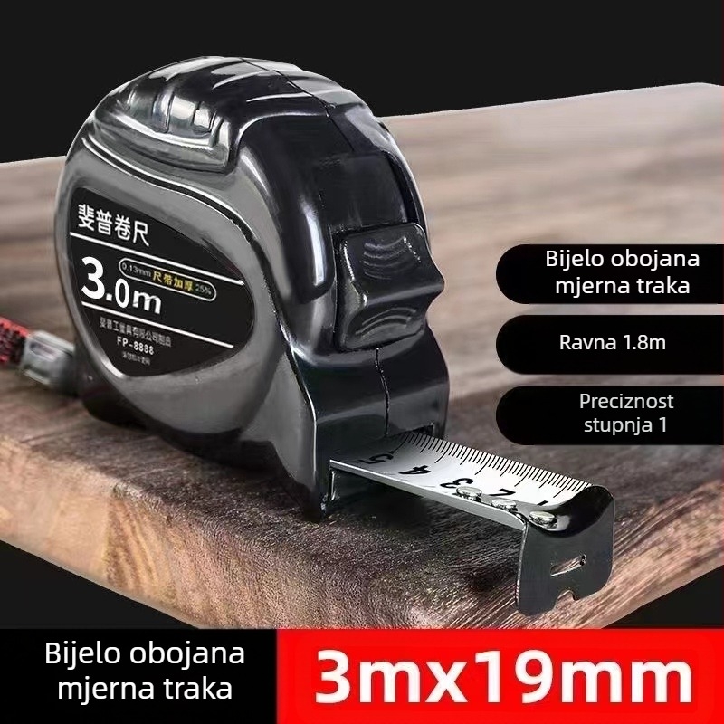 Crno tehnološko fluorescentno ravnalo s uvezenom mjernom trakom od 5 metara, prošireno 7,5 metara, debelo 10 metara, otporno na habanje, kutijasto ravnalo visoke preciznosti