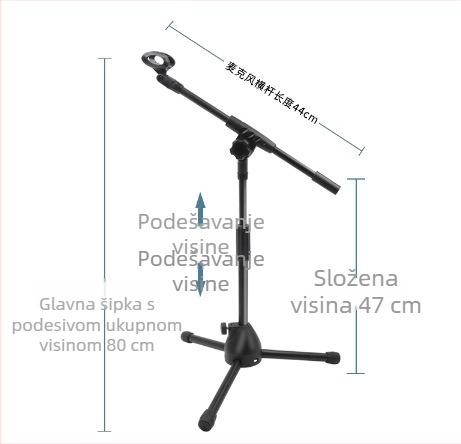 Stalak za mikrofon Prijenos uživo Snimanje karaoka Podni stalak za podizanje mikrofona Scenski nastup Vertikalni stalak za mikrofon Tronožac