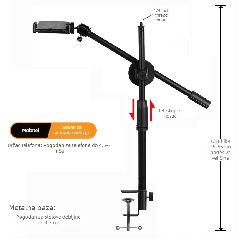 Nosač za prijenos uživo na mobilnom telefonu, podizanje uz krevet, višenamjensko svjetlo, okvir za punjenje, rotirajući nadzemni, trešući, zvuk, snimanje hrane