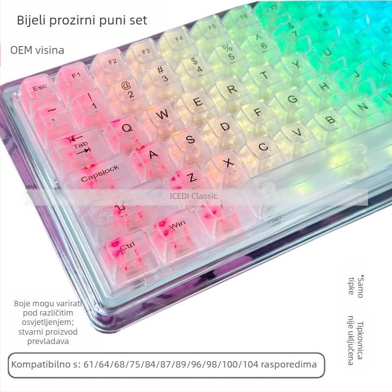 OEM visoko magnetske osne kapice za tipke, prozirni kristalni PC mehanički univerzalni kompletni set malih numeričkih tipkovnica RGB RGB svjetlosni efekt