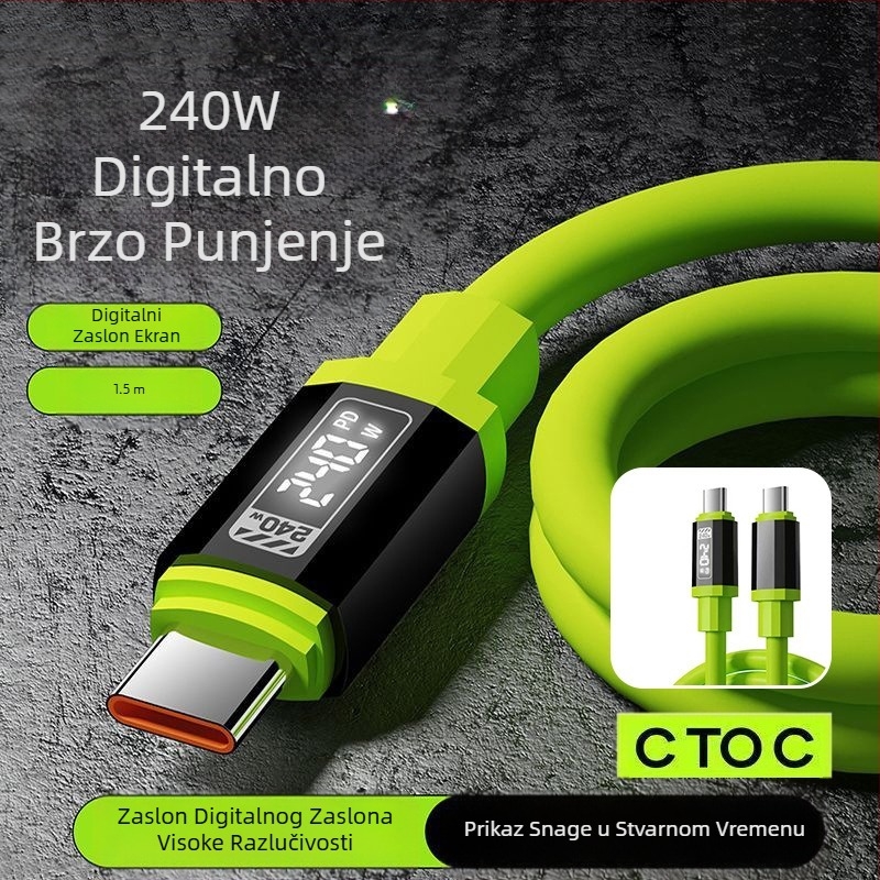 Silikonski kabel za pametni LED digitalni zaslon u kutiji, PD240W kabel za brzo punjenje mobitela, pogodan za Apple Type-C 15/16
