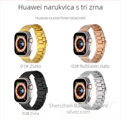 Pogodno za Apple Watch 9ultra remen od nehrđajućeg čelika s tri perlice i šuplji remen od nehrđajućeg čelika za Apple Watch 8