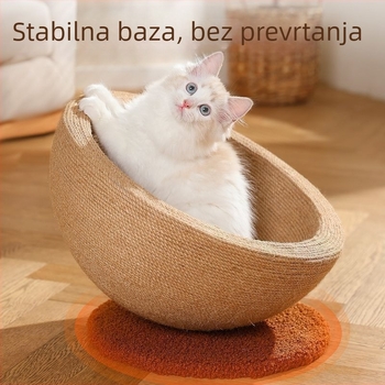 Grebalica za mačke od sisala i gnijezdo, sve u jednom, ekstra velika igračka za mačke, otporna je na ogrebotine i ne rasipa mrvice. Posuda za gnijezdo izrađena je od konoplje i ne može se ogrebati.
